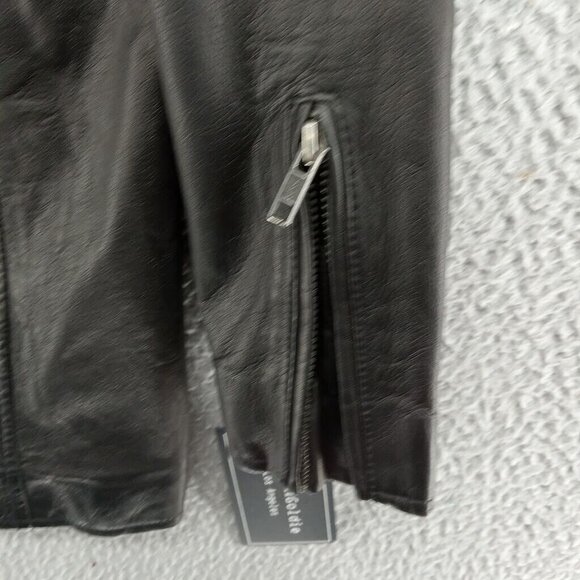 Brooke & Goldie Leather Jacket Womens Small Black Moto 3/4 Sleeve Fitted‎ Sheep - Picture 4 of 8